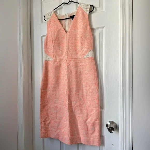 J. Crew Sleeveless Tweed Eyelet Sheath Dress Orange Size 12